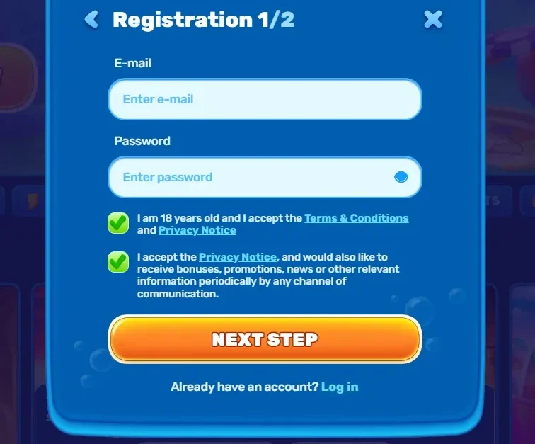 SpinFin Casino sign up and account registration process