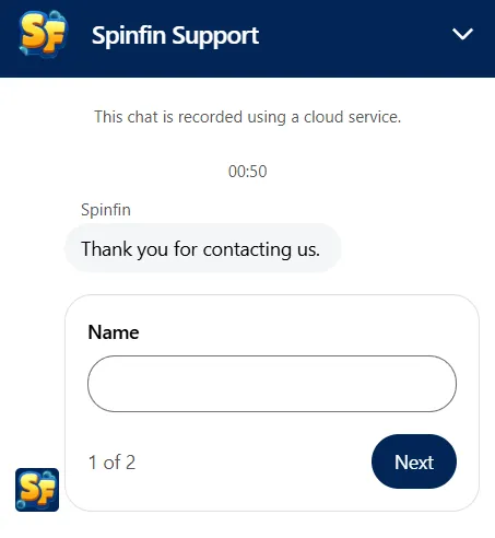 SpinFin Casino 24/7 customer support and live chat service